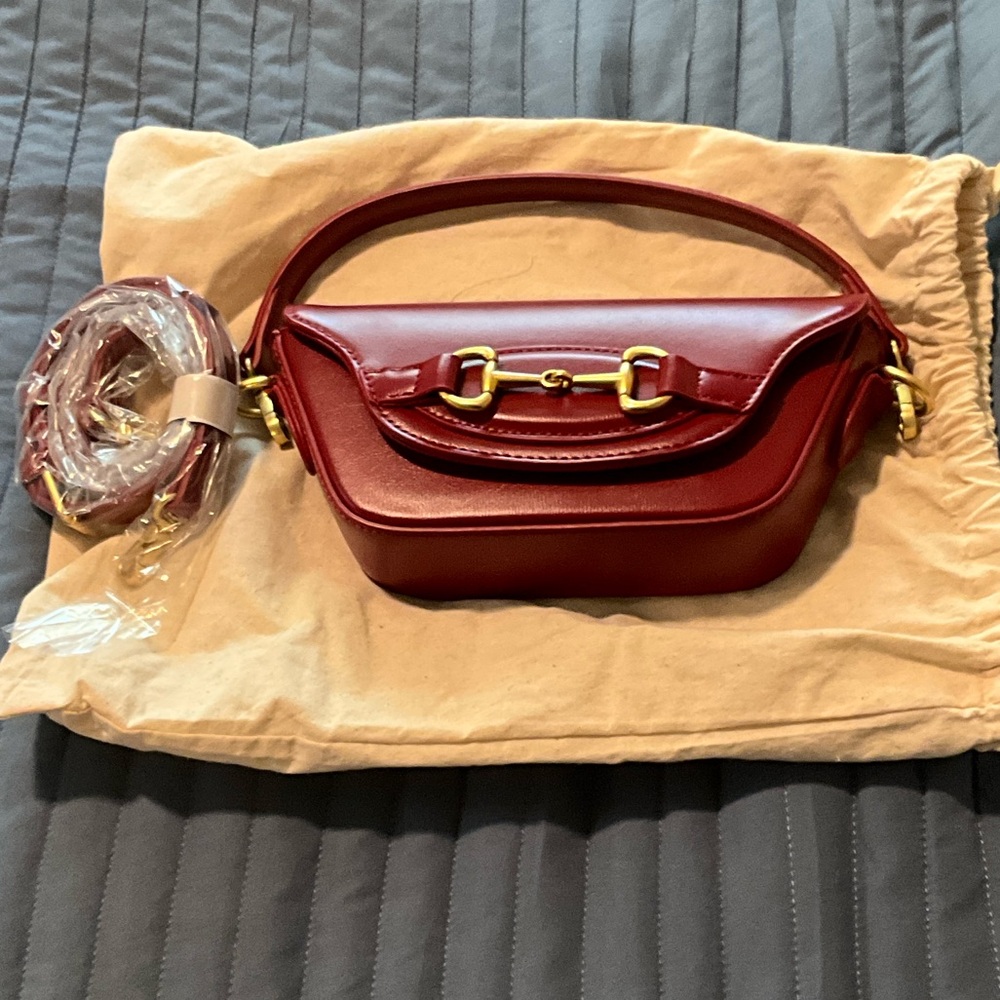 Anthropologie Dark Red Mini Bag with Gold Accents